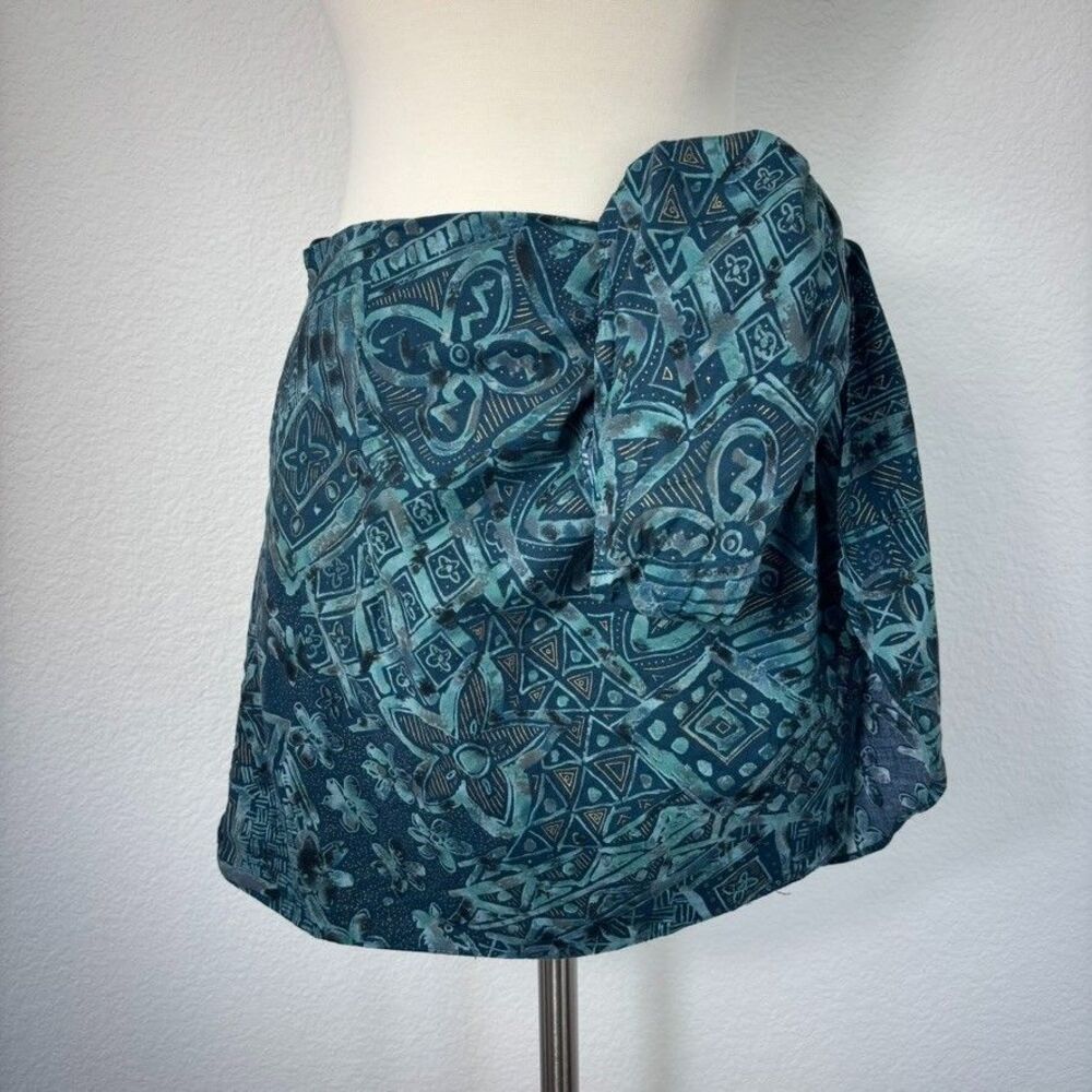 Hilo Hattie Short Sarong Mini Skirt One Size Wrap Around Blue Hawaiian Print